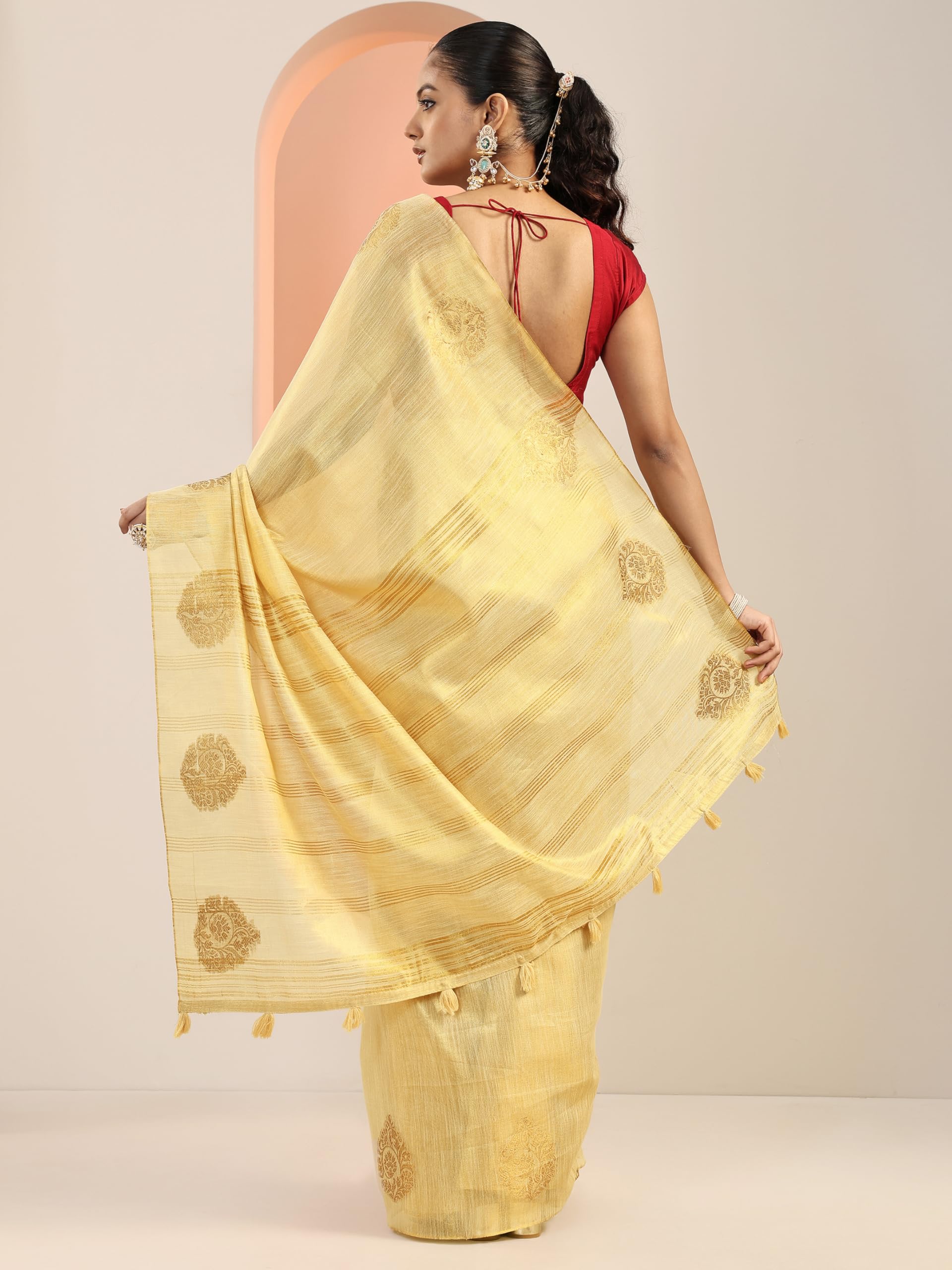 Libas Womens Woven Design Silk Blend Saree With Blouse Piece