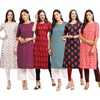 Pinkmint Womens Crepe Digital Print Straight Kurta [Pack of 6] (CKT-334-355-337-351-345-346-XL)