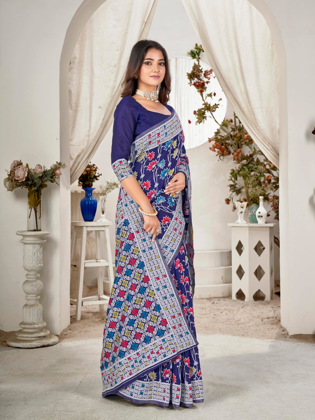 Glory Sarees Womens Kashmiri Pashmina Silk Woven Saree With Blouse Piece