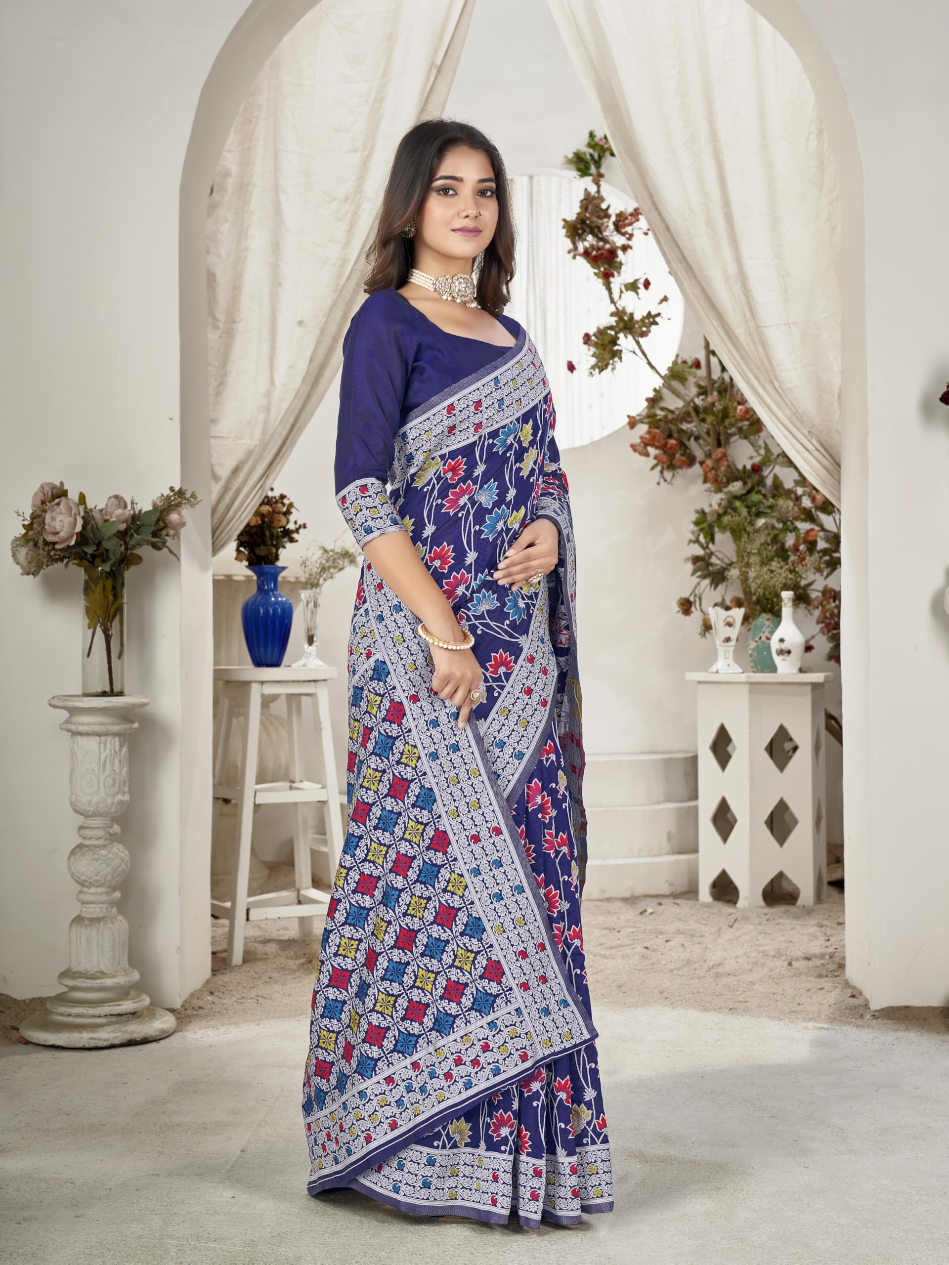 Glory Sarees Womens Kashmiri Pashmina Silk Woven Saree With Blouse Piece