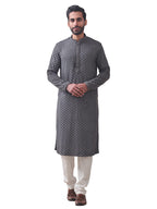 Manyavar Grey Viscose Full Sleeve Kurta Set Traditional Kurta Set for Men (L)