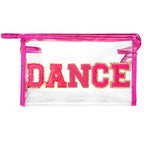 Y1tvei DANCE Clear Makeup Bag - Preppy Hot Pink Dance Chenille Patch Cosmetic Pouch Dancer Recital Survival Kit Extra Large PVC 
