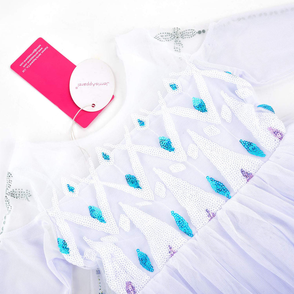 JerrisApparel Girl Princess Costume Snow Party Dress Halloween Cosplay Dress up (3T, White with Accessories)