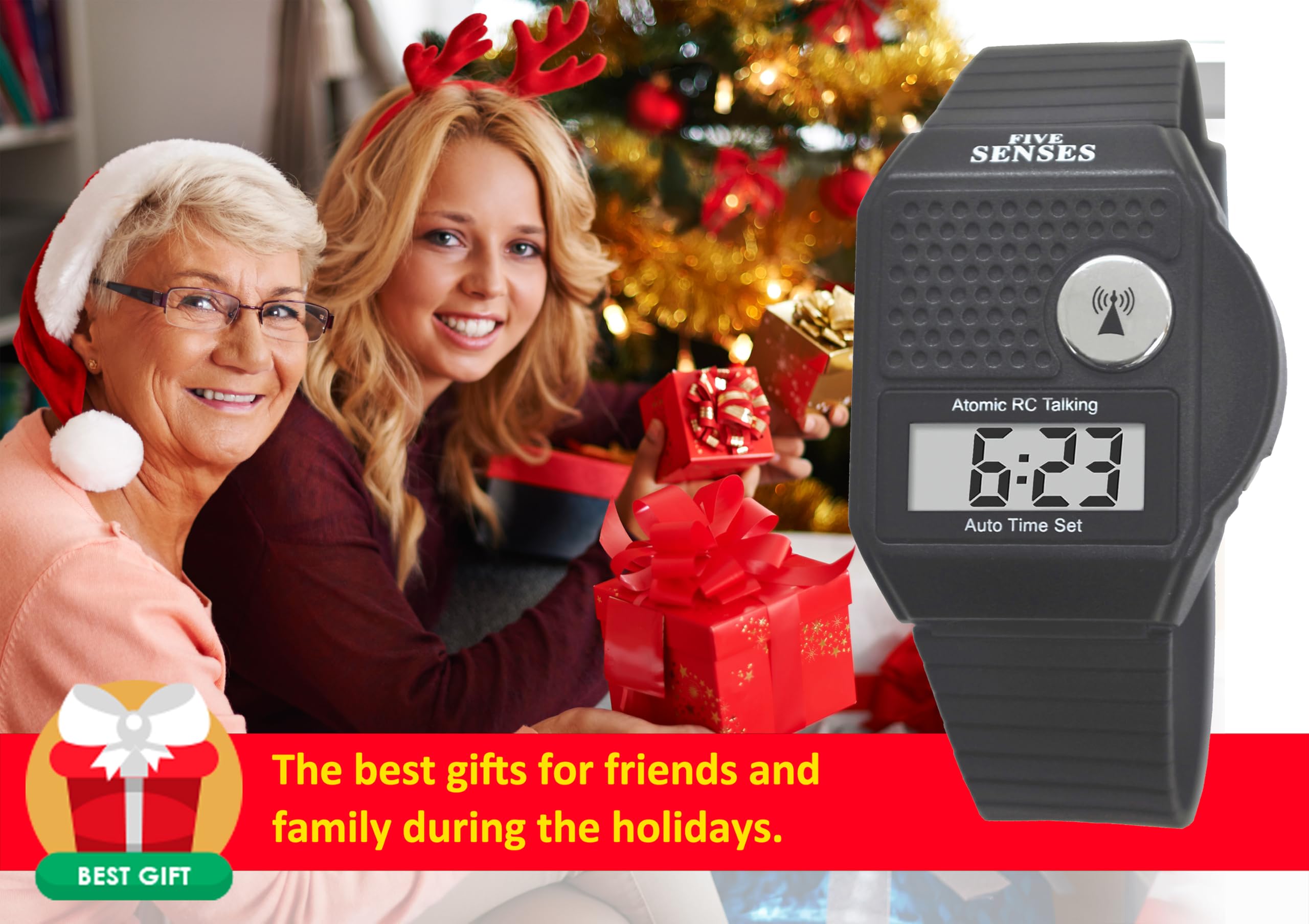 FIVE SENSES - English Atomic Talking Watch, Easy to use for Seniors Blind Men Women, Loud Talking Watch with Sound for Vision Im