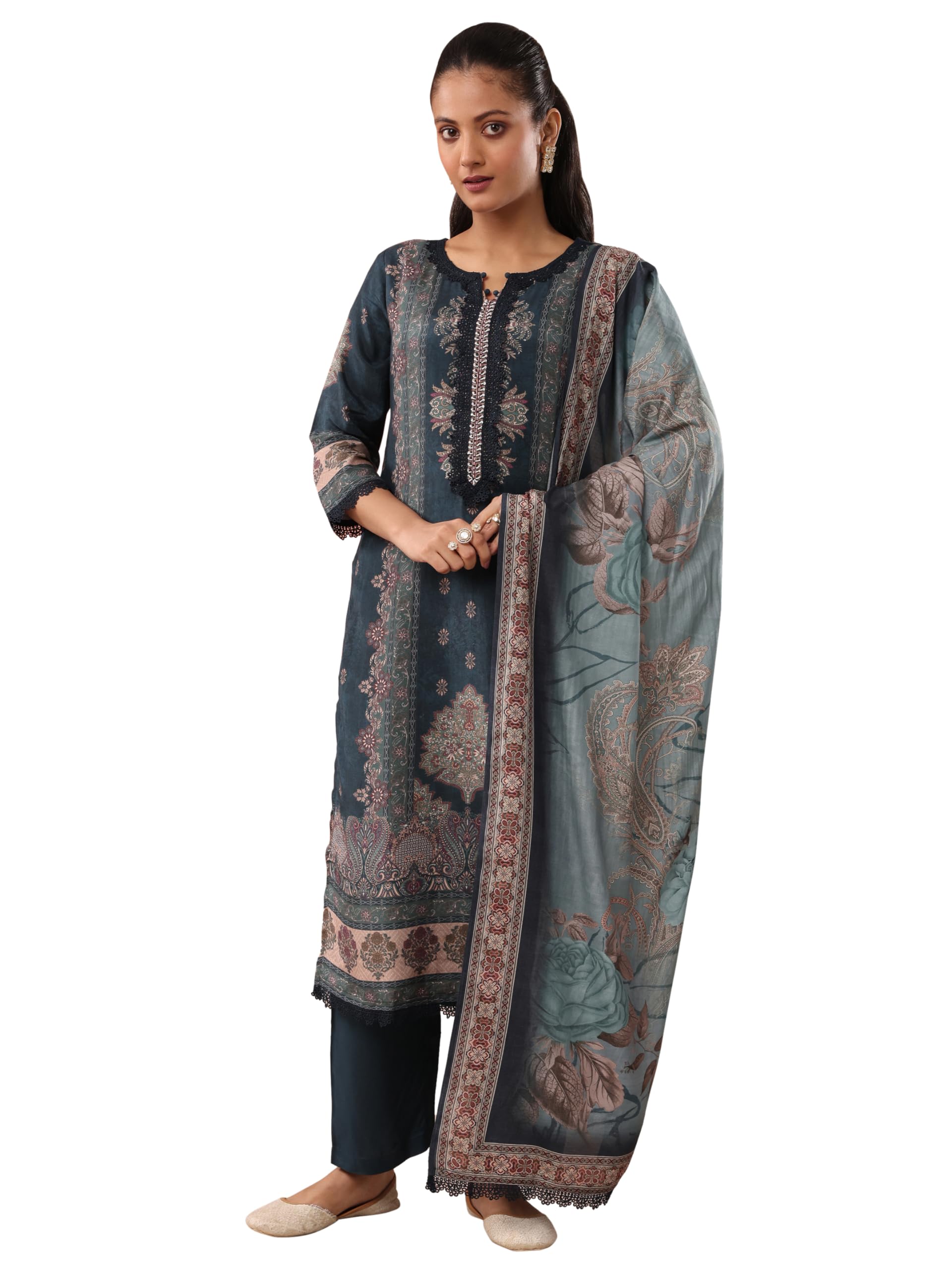 Libas Solid Muslin Straight-fit Kurta Set for Women (49580S) Teal