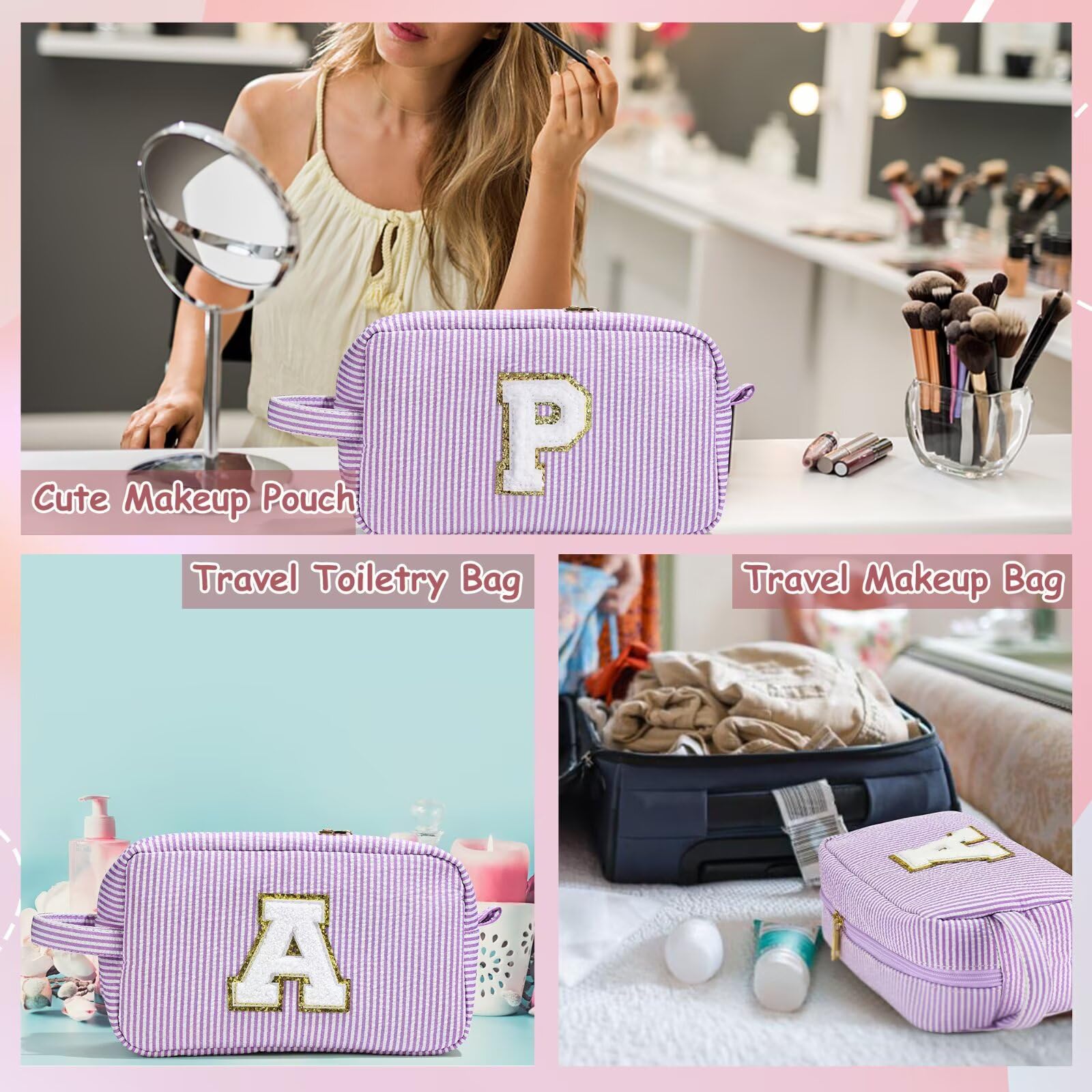 YOOLIFE Travel Makeup Bag - Personalized Monogram Initial Makeup Bags Cosmetic Toiletry Bag Pouch for Women, Mom, Her Best Frien