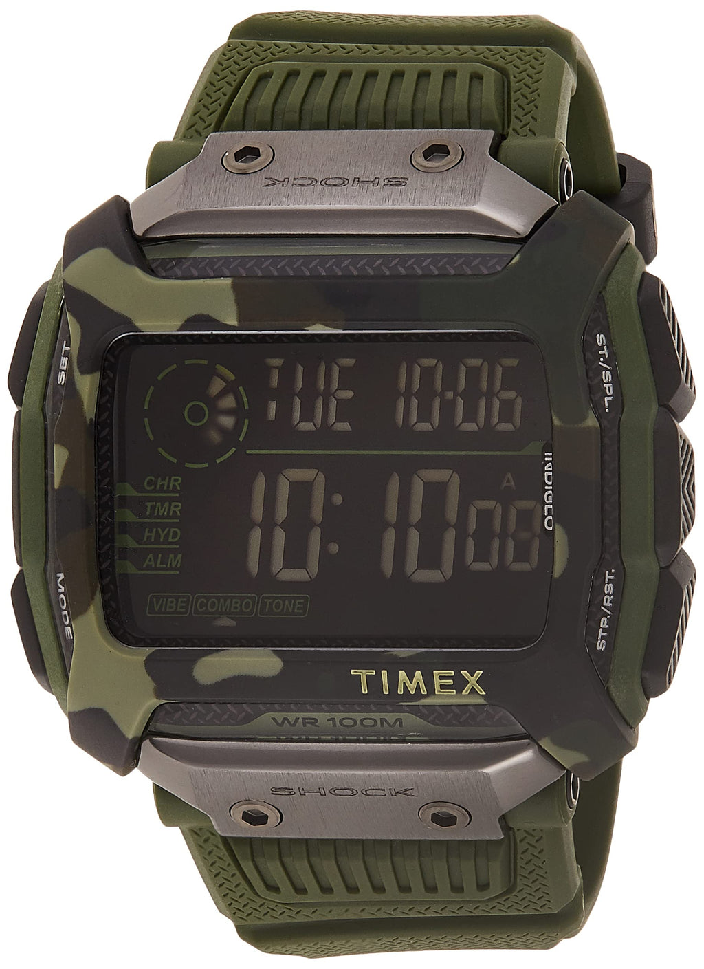 Timex Command Shock Digital CAT 54mm Watch - Olive Camo with Resin Strap