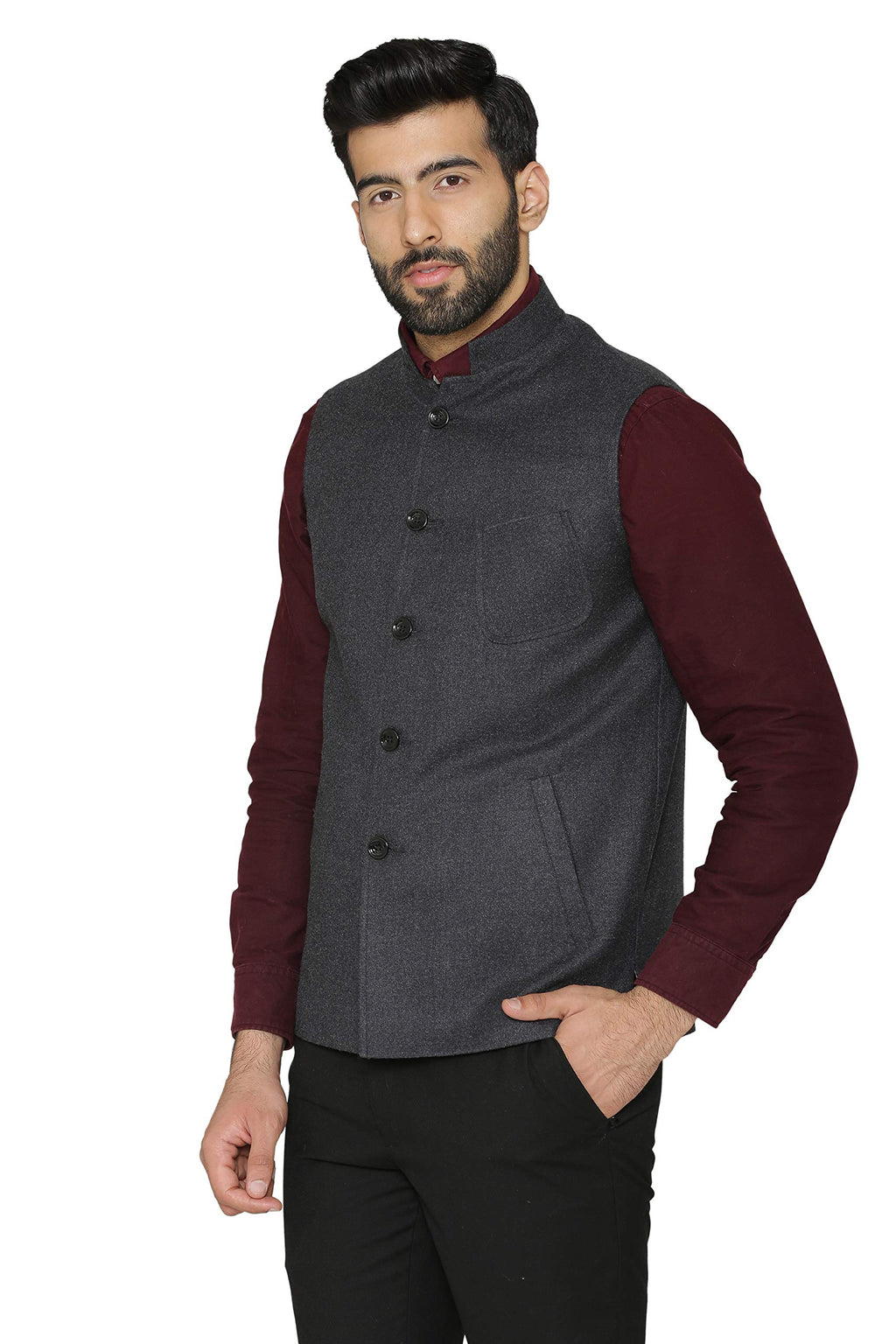 Wintage MenS Tweed Wool Nehru Jacket : Grey