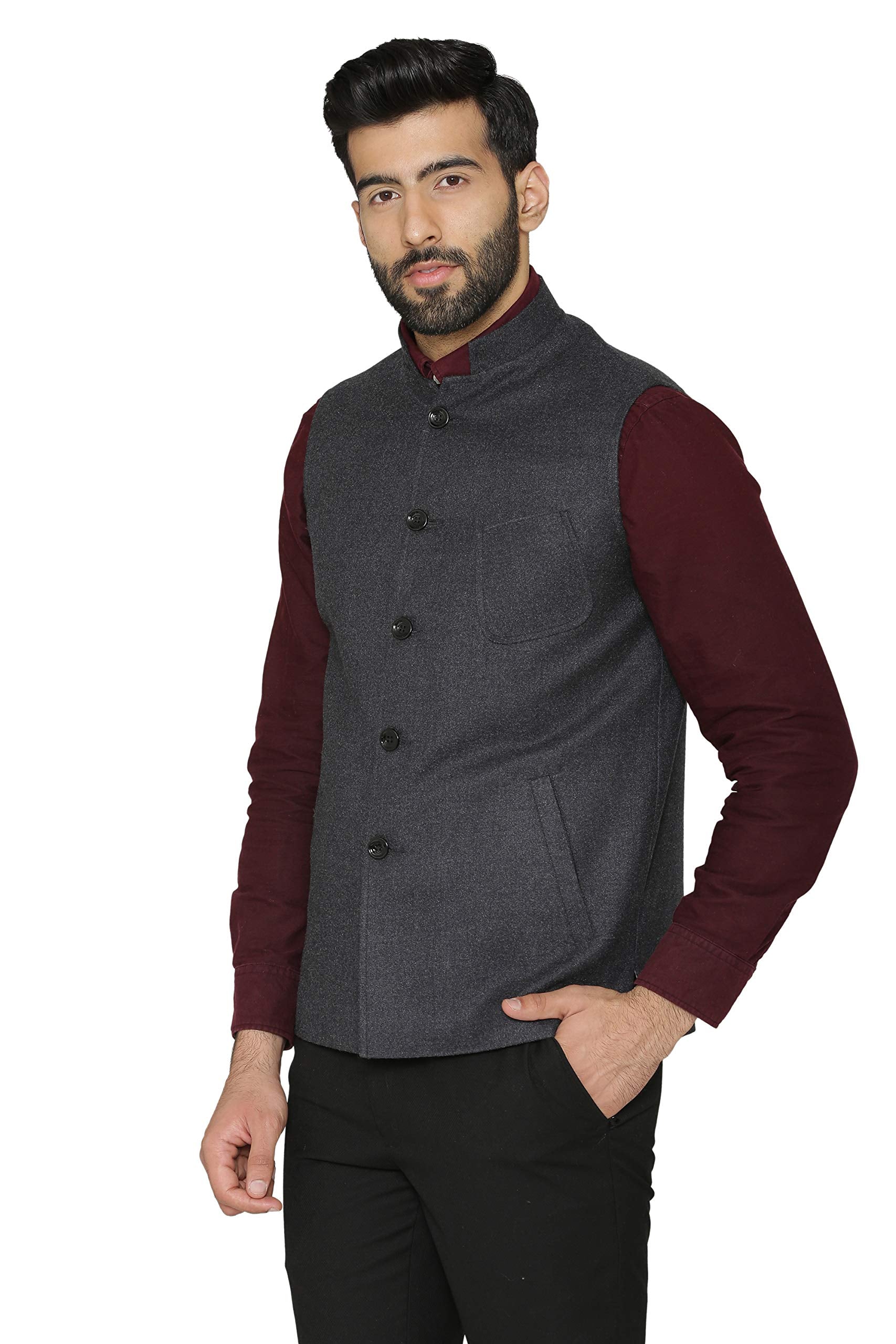 Wintage MenS Tweed Wool Nehru Jacket : Grey