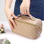 ALEXTINA Large Capacity Travel Cosmetic Bag - Portable Makeup Bags for Women Waterproof PU Leather Checkered Makeup Organizer Ba