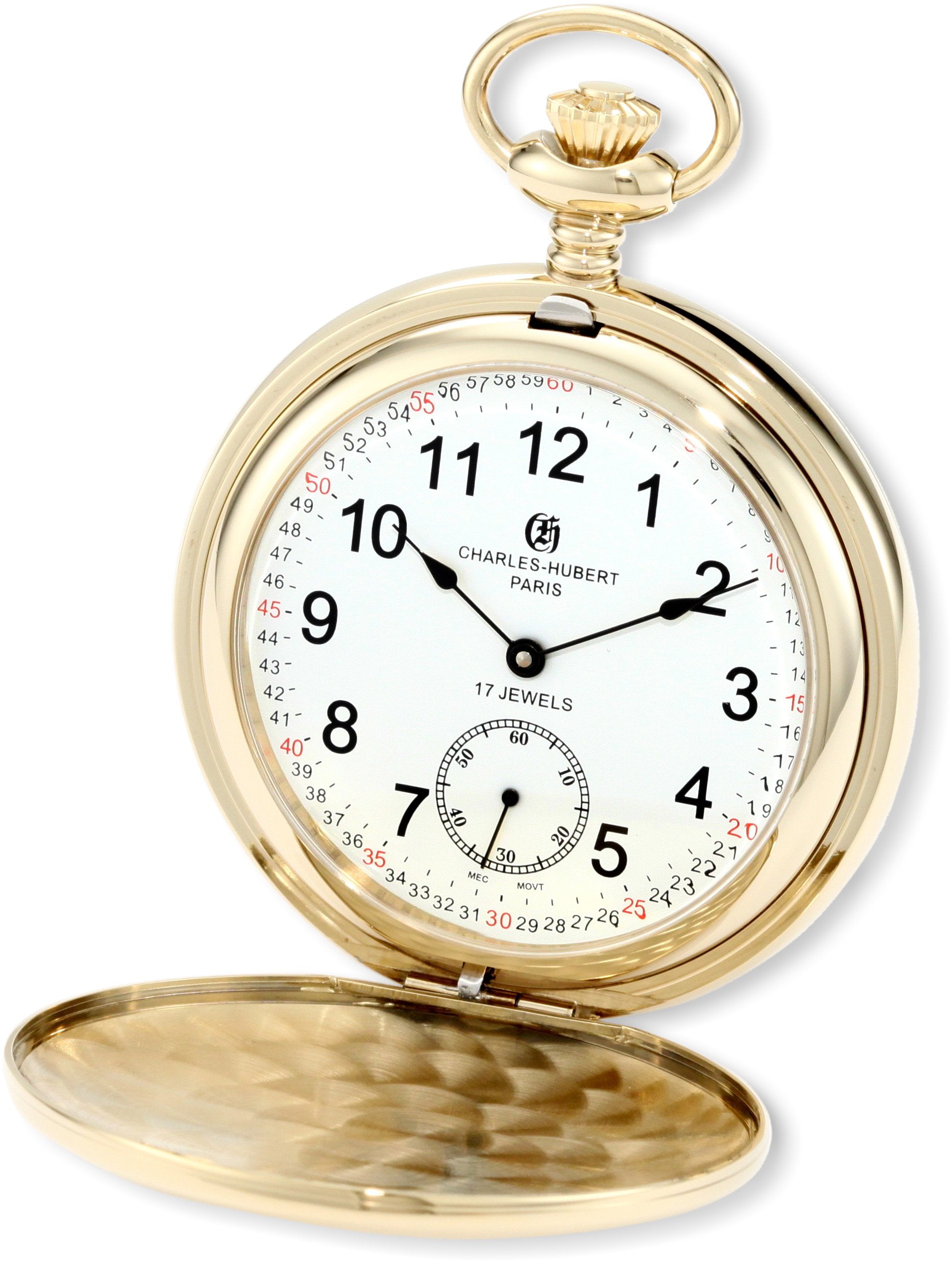 Charles-Hubert, Paris 3907-GRR Premium Collection Gold-Plated Stainless Steel Polished Finish Double Hunter Case Mechanical Pock