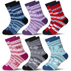 Eocom 6 Pairs Children's Winter Warm Wool Socks Kids Toddlers Boys Girls Thermal Thick Boot Cozy Crew Socks (8-12 Years, Snowfla