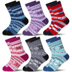 Eocom 6 Pairs Children's Winter Warm Wool Socks Kids Toddlers Boys Girls Thermal Thick Boot Cozy Crew Socks (8-12 Years, Snowfla