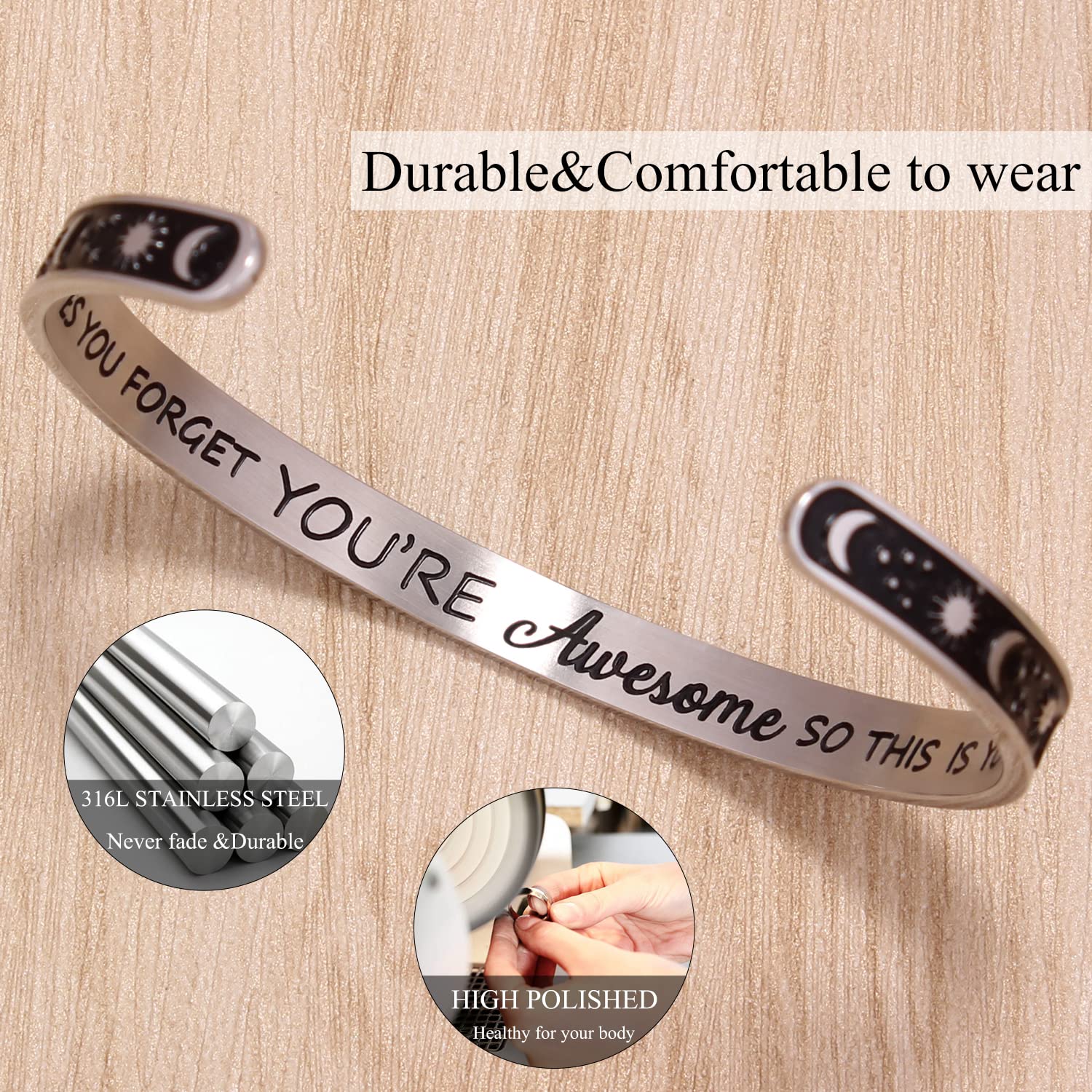Btysun Bracelets for Women Inspirational Gifts for Her Girls Motivational Birthday Cuff Bangle Friendship Personalized Mantra Ch