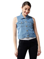 Dolce Crudo WomenS Light Blue Denim Solid Raw Edge Crop Jacket(Doss19Den05-27-158-04,Light Blue,Medium)