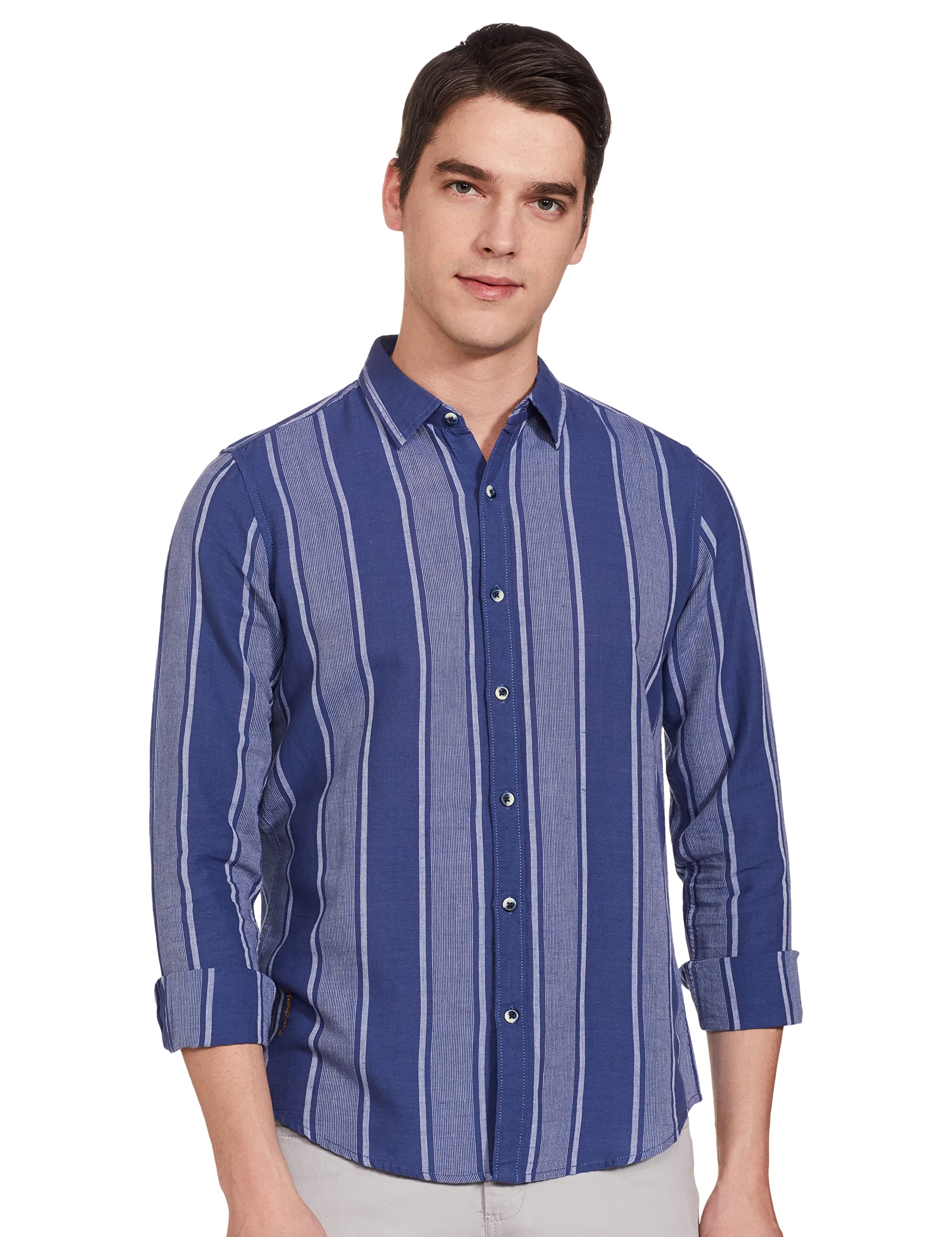 Pepe Jeans MenS Striped Regular Shirt (Pm307197_Navy M)