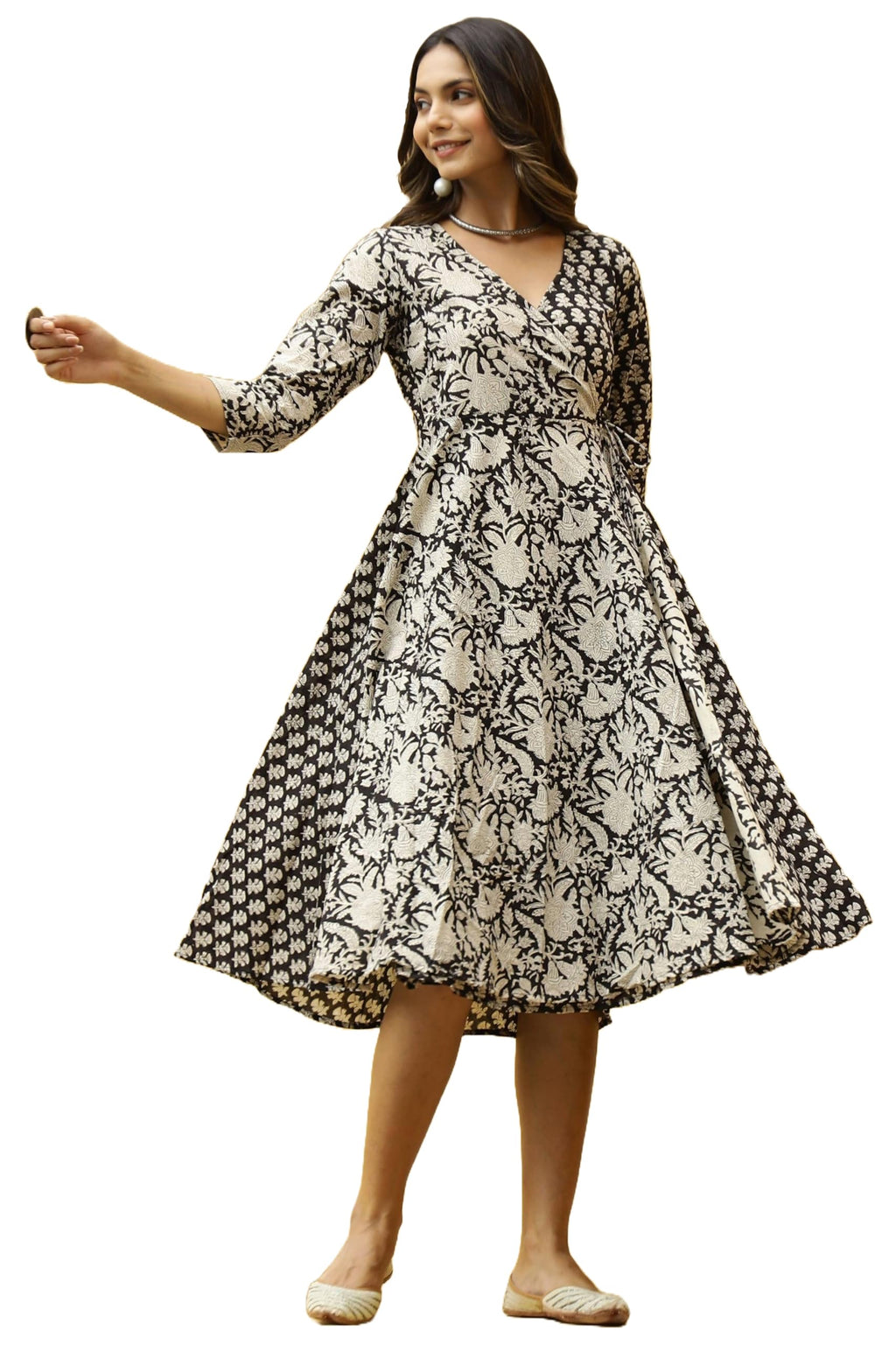 ANNI DESIGNER Womens Cotton Blend Anarkali Printed Kurta (Yogda Black_M_Black_Medium)