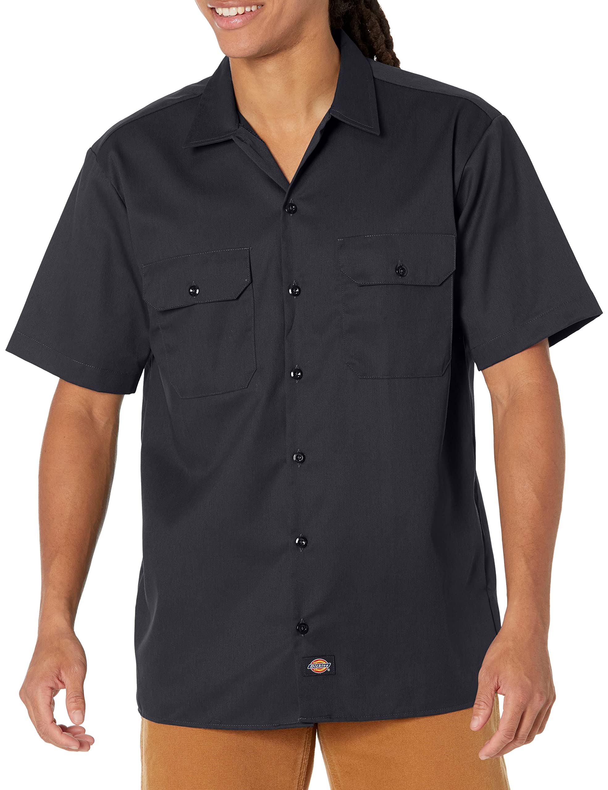 Dickies Men's Big and Tall Short Sleeve Work Shirt, Black, Large