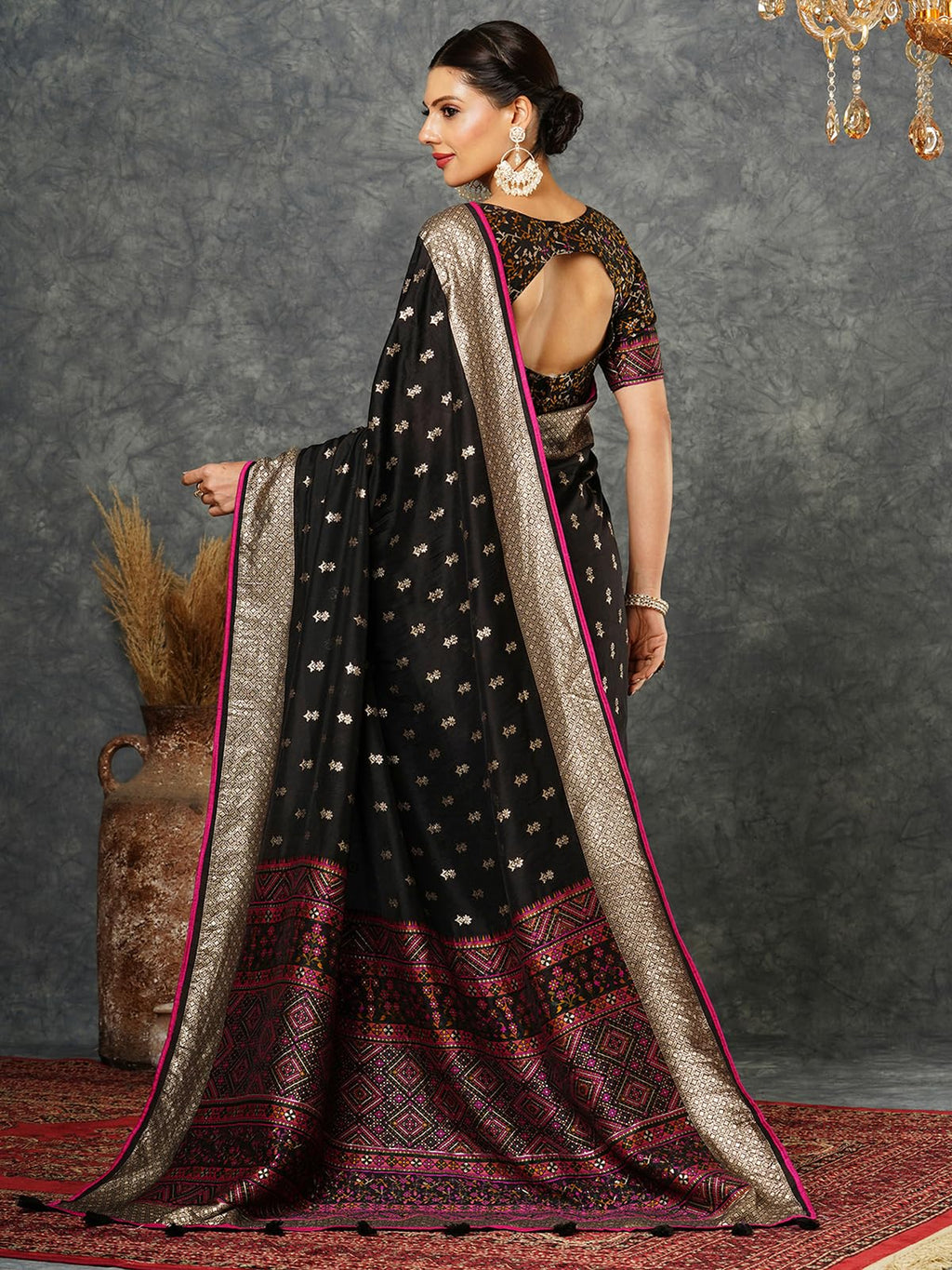 Satrani Womens Dola Silk Banarasi Jacquard Saree with Unstitched Blouse Piece