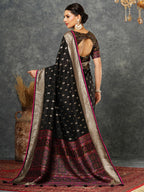 Satrani Womens Dola Silk Banarasi Jacquard Saree with Unstitched Blouse Piece