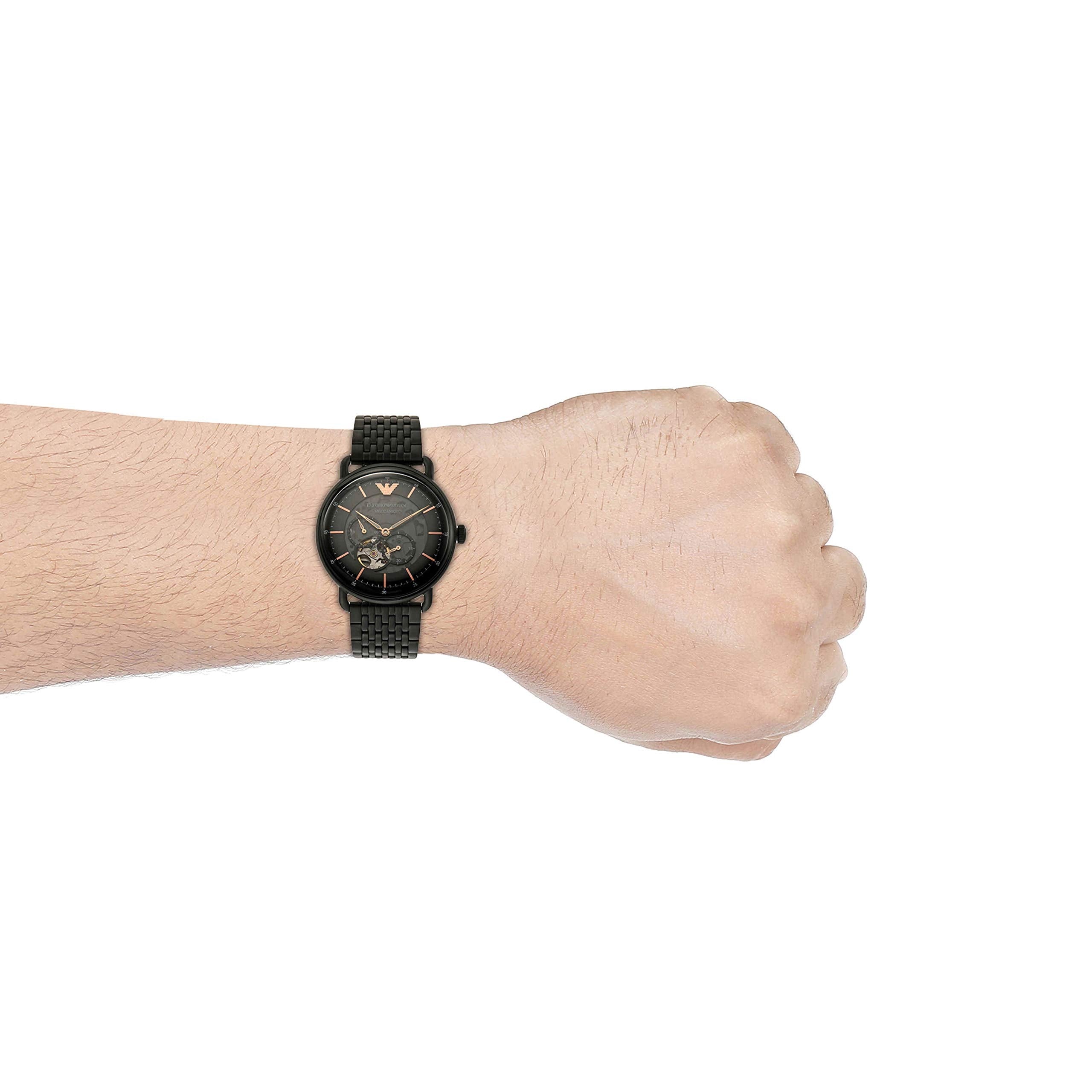 Emporio Armani Aviator Analog Black Dial Men's Watch-AR60025, Black, strap