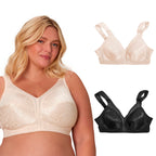 Playtex Women's 18 Hour Comfort-Strap Wireless, Full-Coverage Bra, Single, Natural Beige/Black, 2-Pack