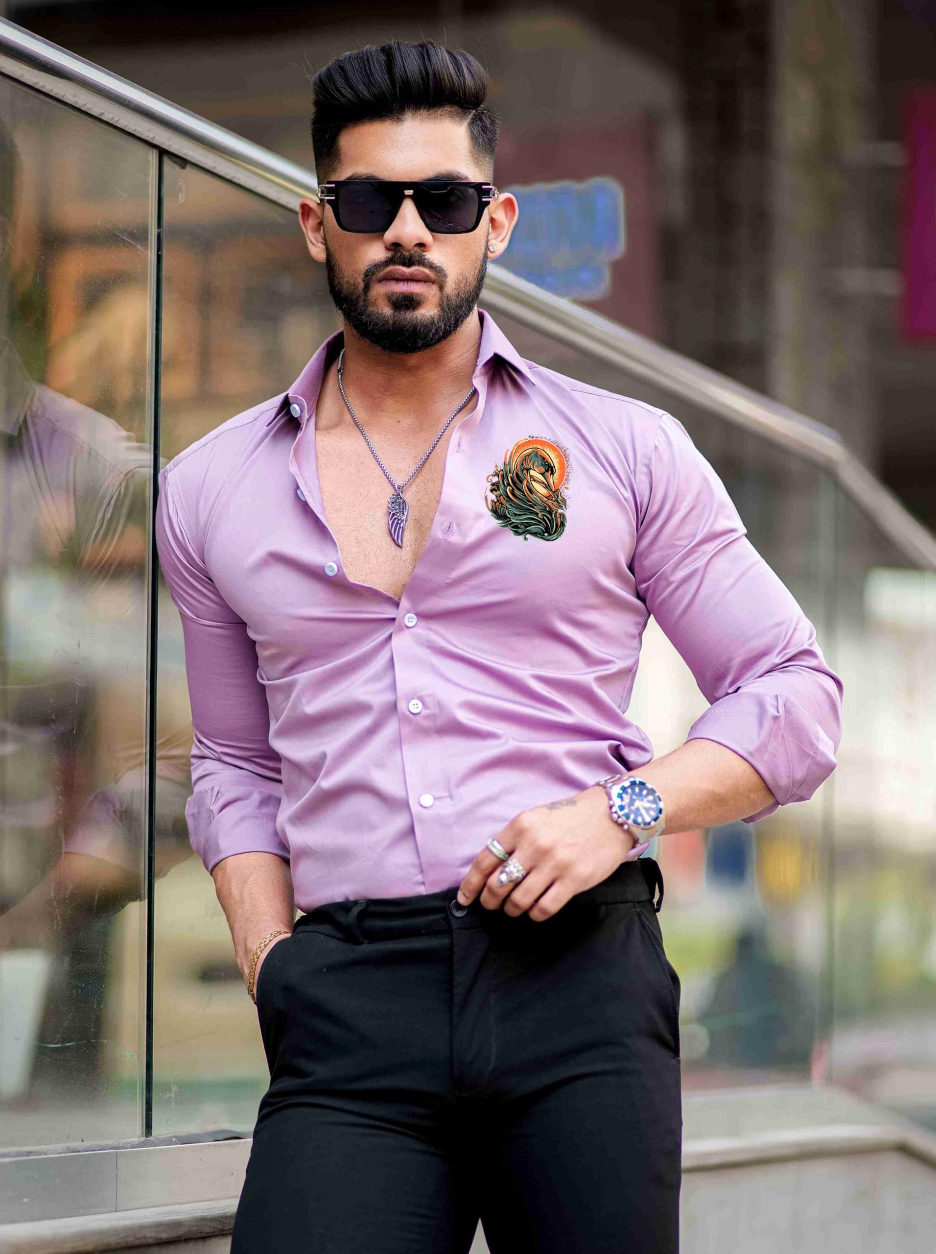 Indoprimo MenS Stylish Solid Satin Casual Shirt For Men Full Sleeve - Bird