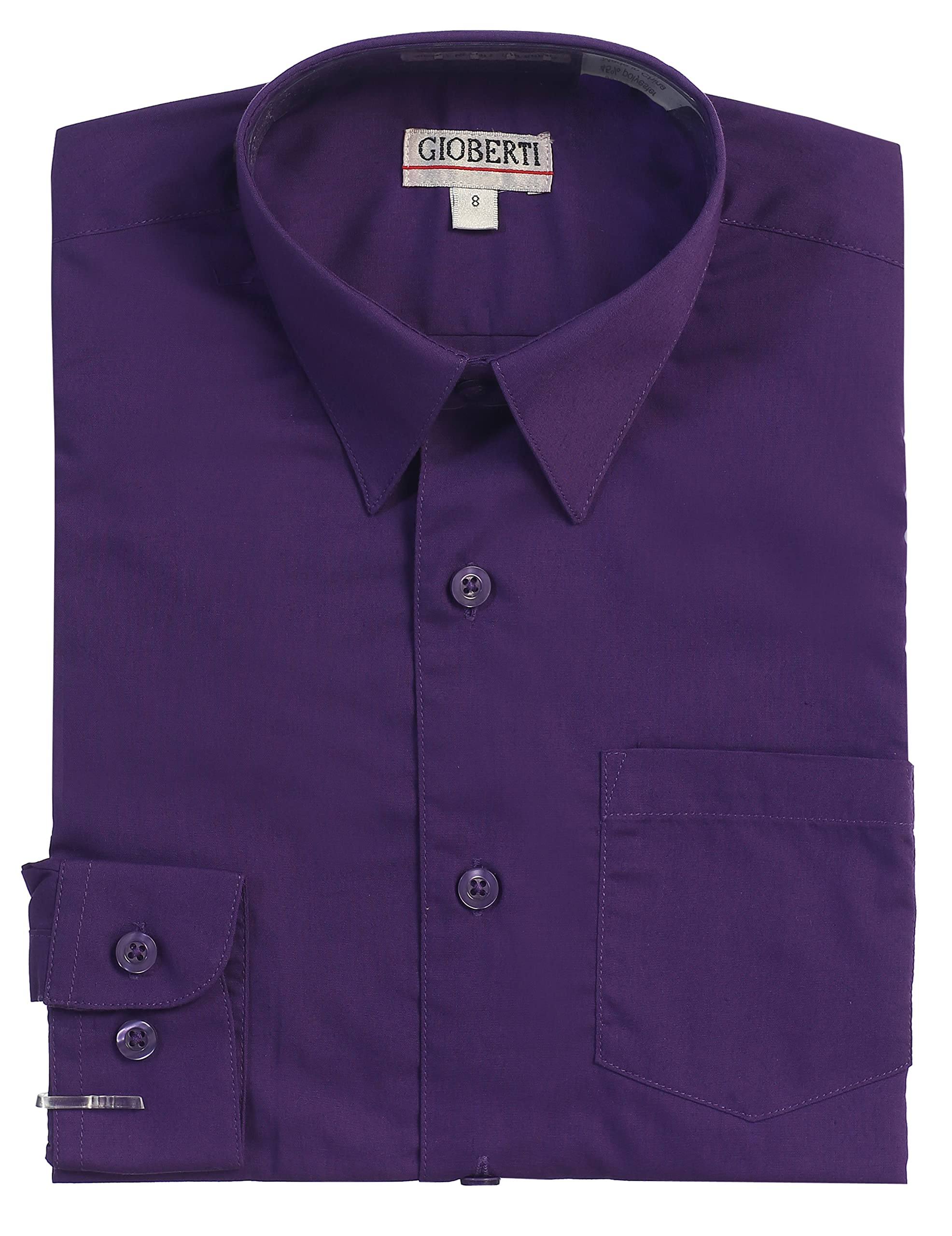 Gioberti Boys Long Sleeve Solid Dress Shirt, Purple B, 3T