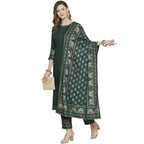 Gosriki Women'S Rayon Solid Kurta With Palazzo & Dupatta (Green,S)