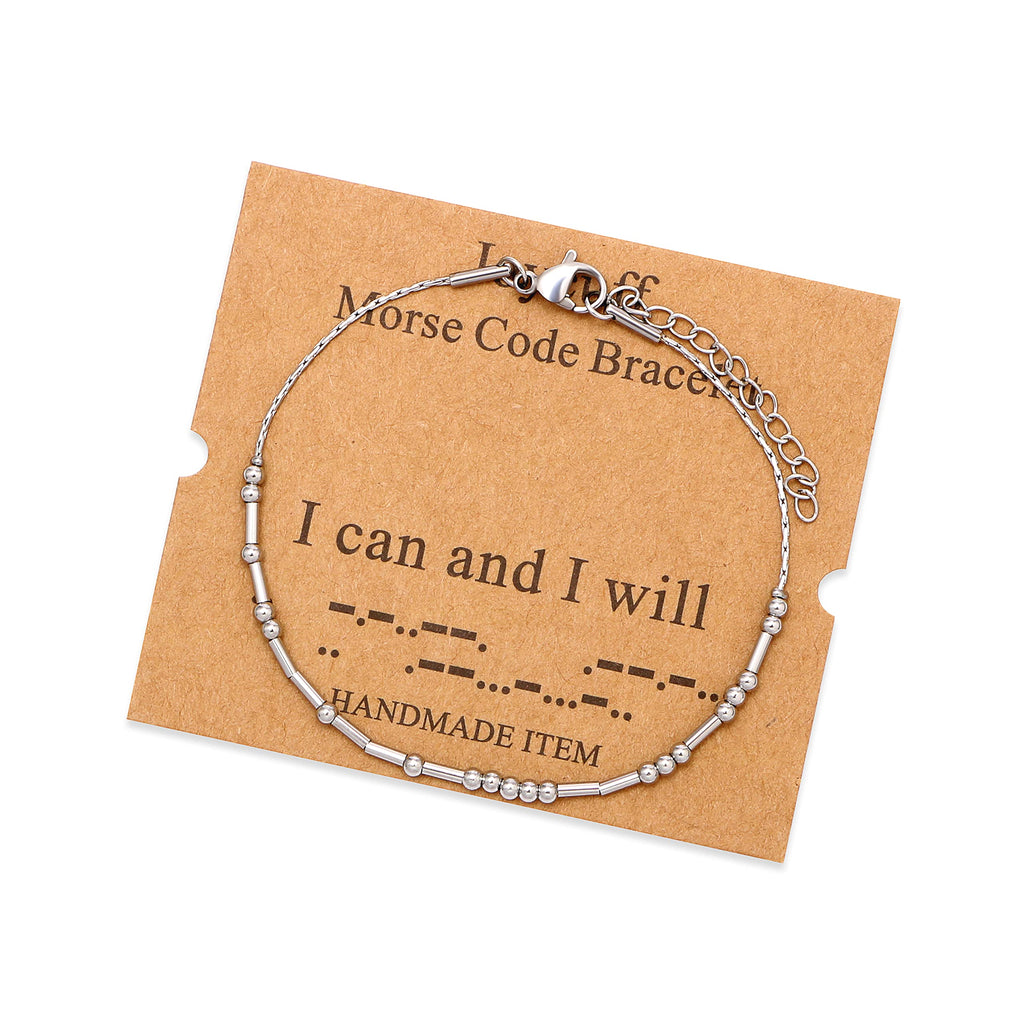 JoycuFF Morse Code Bracelets for Women I Can and I Will Inspirational Birthday Thanksgiving Day Christmas Gifts for Friends Mom