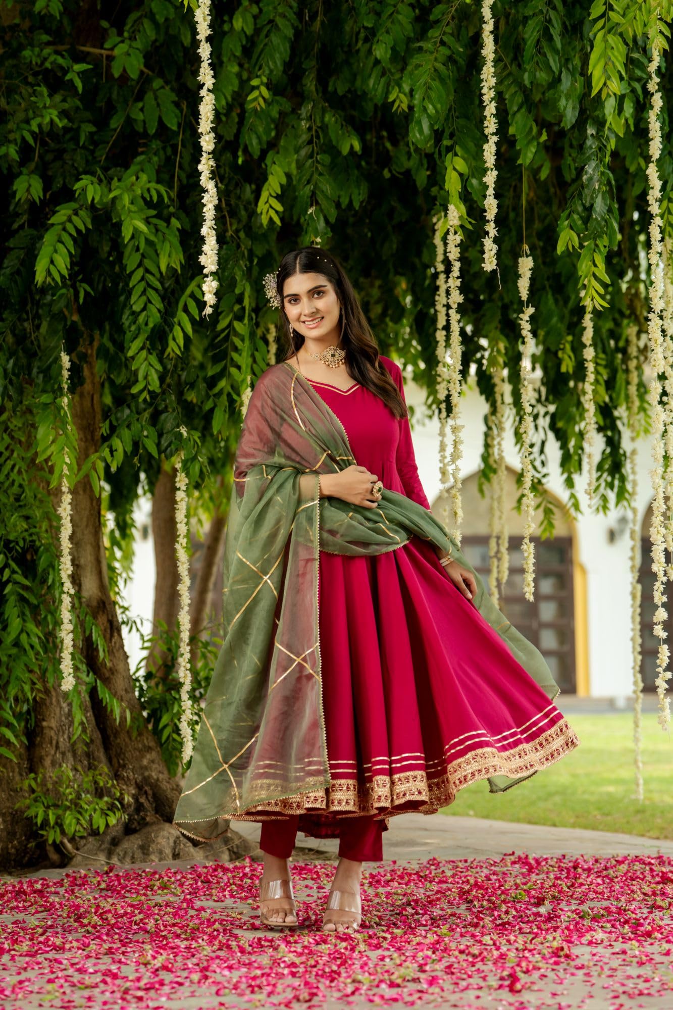 ANNI DESIGNER Womens Rayon Blend Solid Anarkali Kurta with Pant & Dupatta (SAMDA Rani_3XL_Pink_XXX-Large)