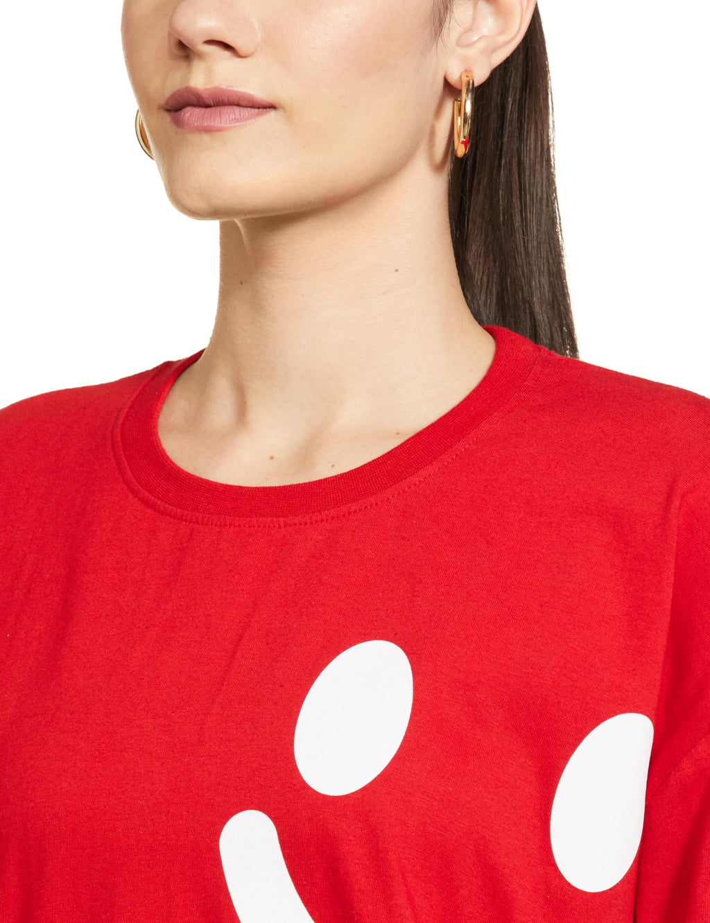 T2F Cotton Womens Solid Oversized Fit T-Shirt (WOM-DRP-TSRT-01_Red
