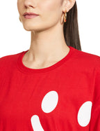 T2F Cotton Womens Solid Oversized Fit T-Shirt (WOM-DRP-TSRT-01_Red