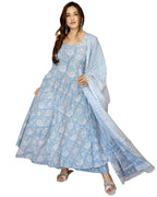 ANNI DESIGNER Womens Rayon Viscose Printed Anarkali Kurta with Pant & Dupatta (Jamgarh Blue_XL_Blue_X-Large)