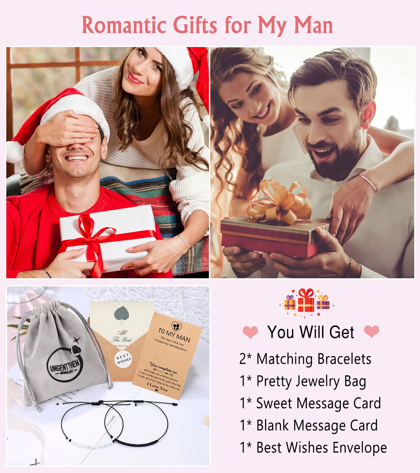 UNGENT THEM Father's Day Gifts for Husband from Wife Mens Birthday Gift Ideas Bracelet Anniversary I Love You Christmas Sweetest