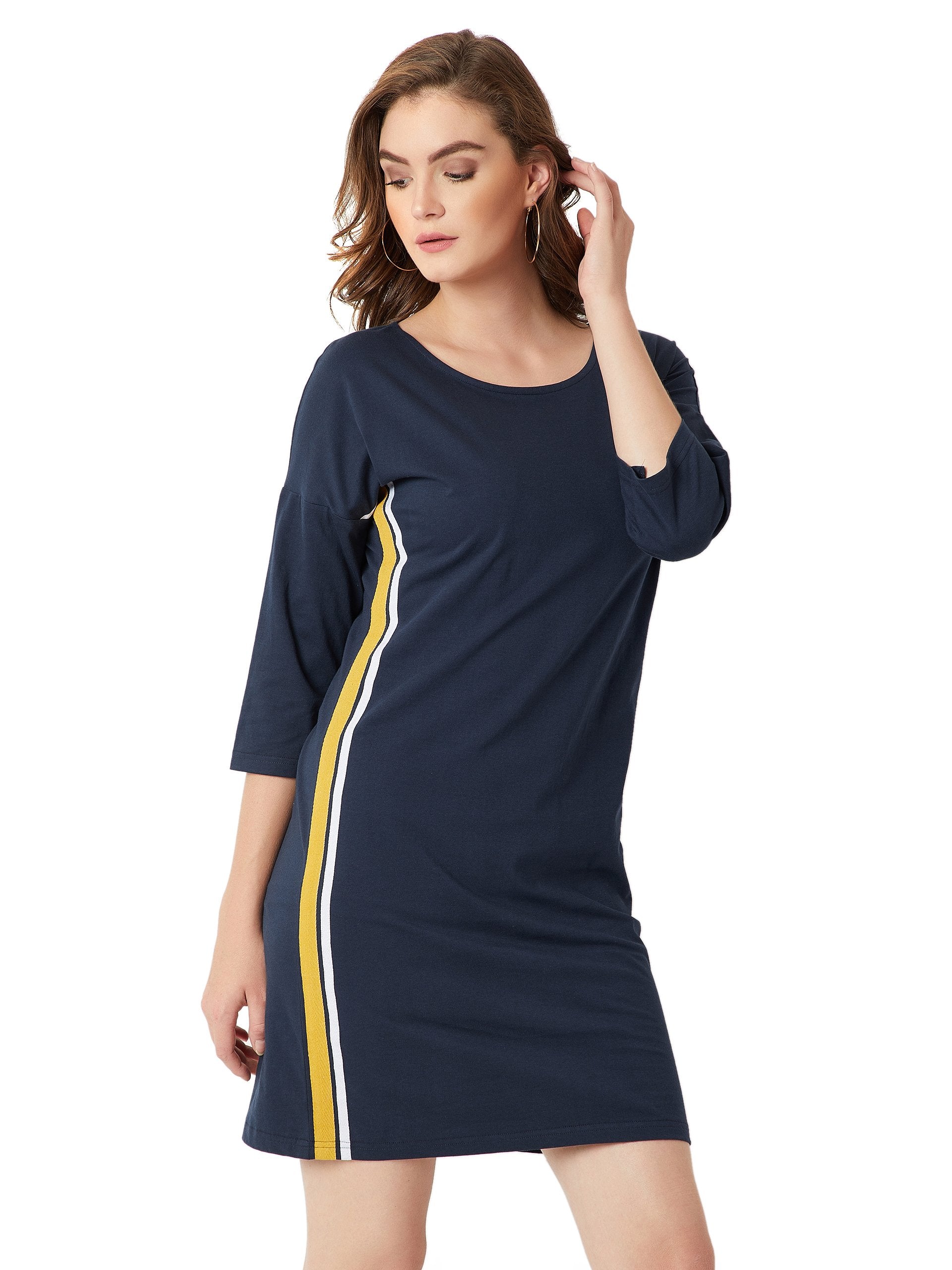 Miss Chase WomenS Cotton Body Con Dress(Mcaw18D11-67-71-04,Navy Blue,Medium)