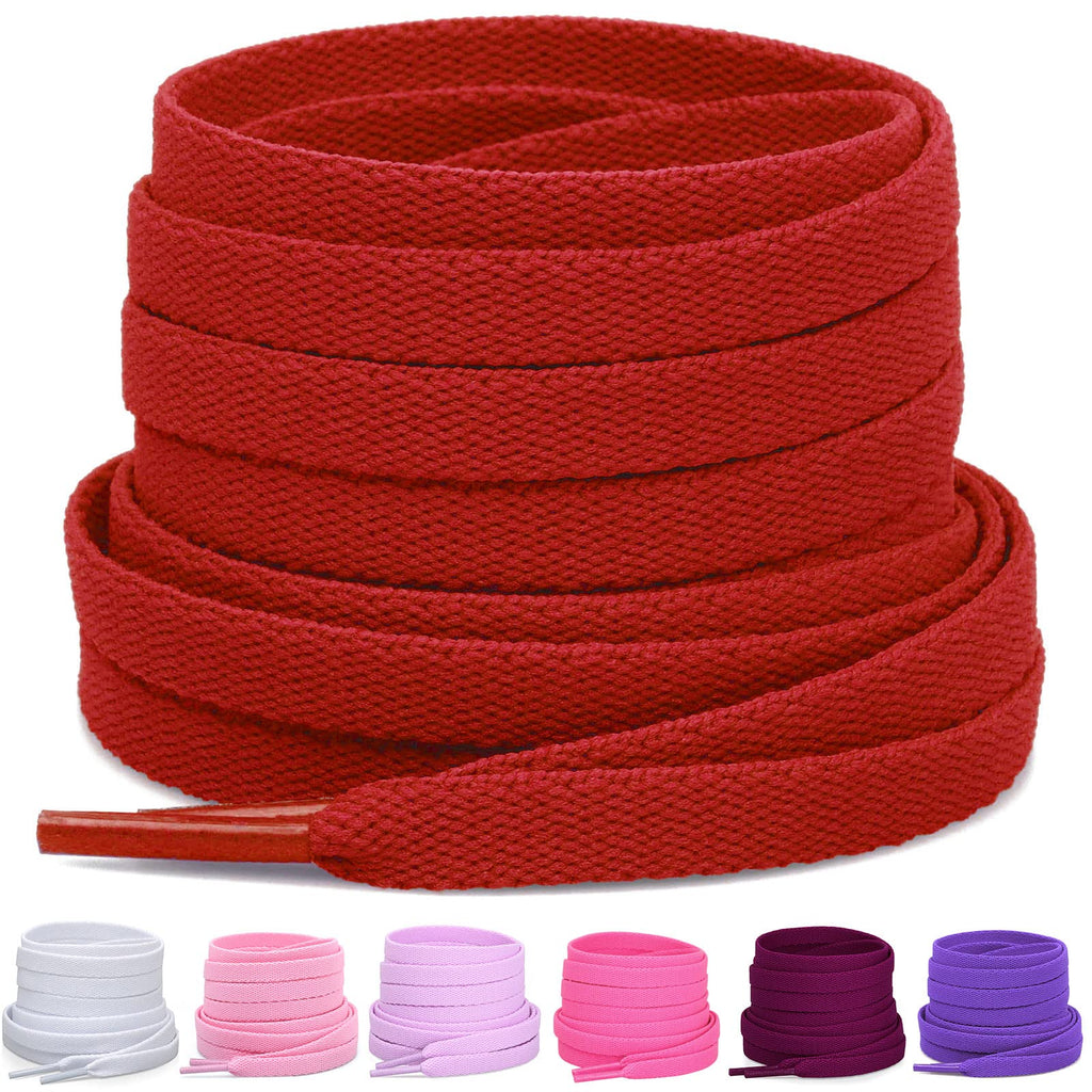 Puzeam Upgrade Tight Weave Flat Shoelaces 28 Colors 5/16 Wide Shoe Laces for Sneakers-Red-100