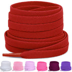 Puzeam Upgrade Tight Weave Flat Shoelaces 28 Colors 5/16 Wide Shoe Laces for Sneakers-Red-100