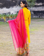 ANNI DESIGNER Womens Cotton Blend Straight Printed Kurta with Pant & Dupatta (Devanshi-Yellow_S_Yellow_Small)