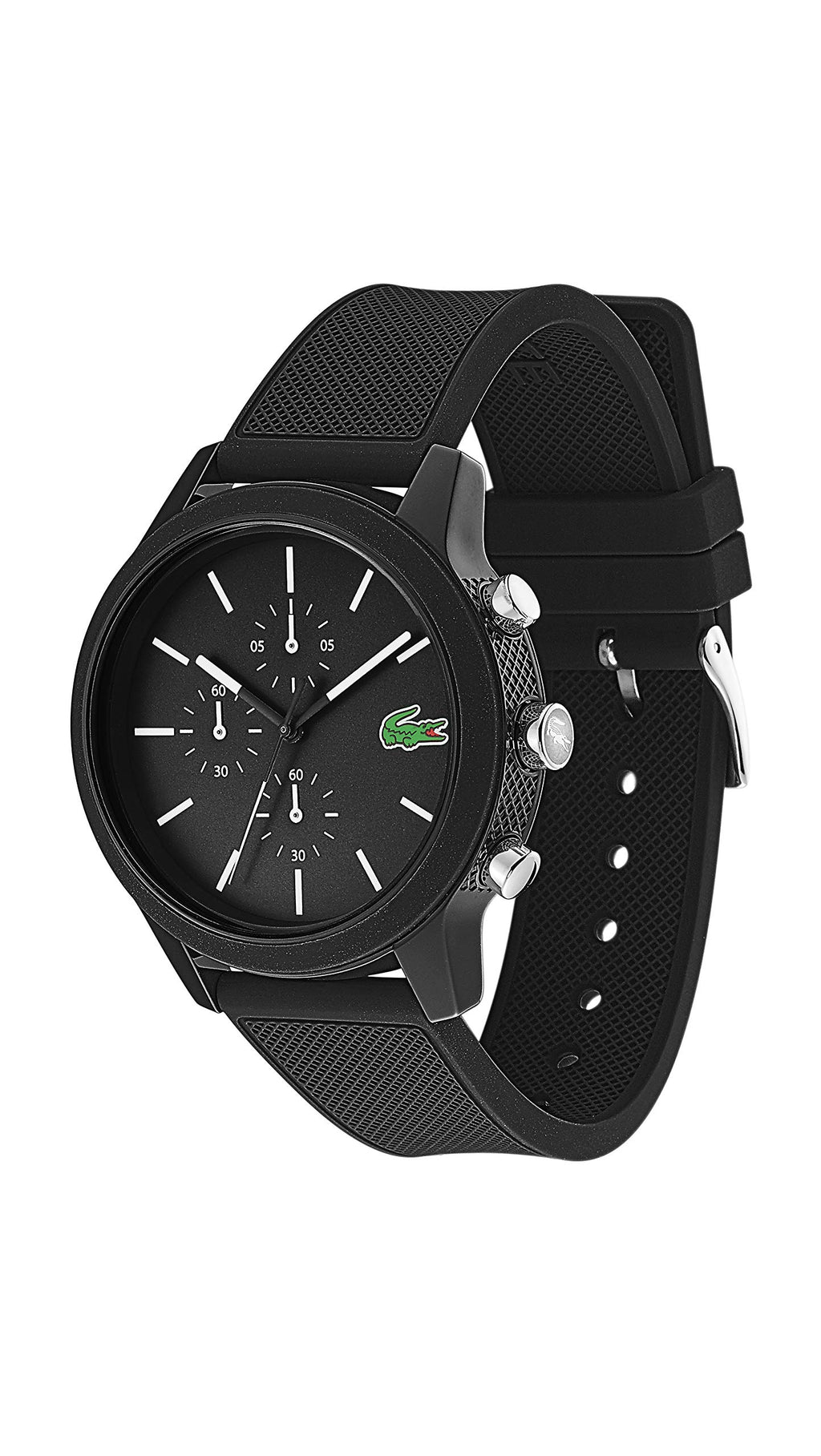 Lacoste 12.12 Men's Quartz Chronograph Black Tr90 Case Watch with Black Silicone Rubber Strap (Model: 2010972)