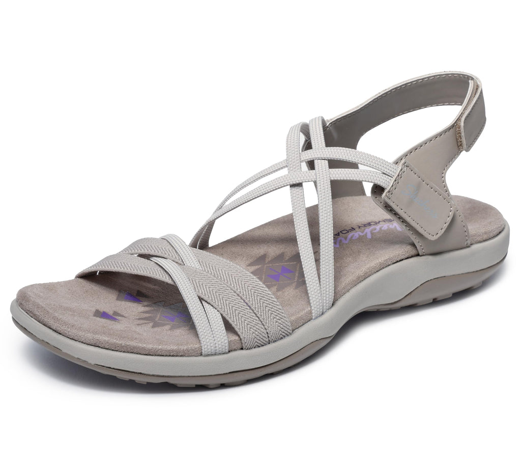Skechers Women's Reggae Slim-Takes Two Flat Sandal, Taupe, 8