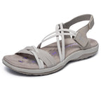 Skechers Women's Reggae Slim-Takes Two Flat Sandal, Taupe, 8