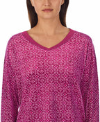 Nautica Womens Pajamas - Cozy Silky Fleece - 2 Piece Long Sleeve Winter Sleepwear Set for Women, Stamp Geo, Small Purple