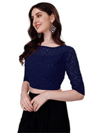 Pujia Mills Womens Readymade Fancy Sifli Work Half Sleeve Saree Blouse.