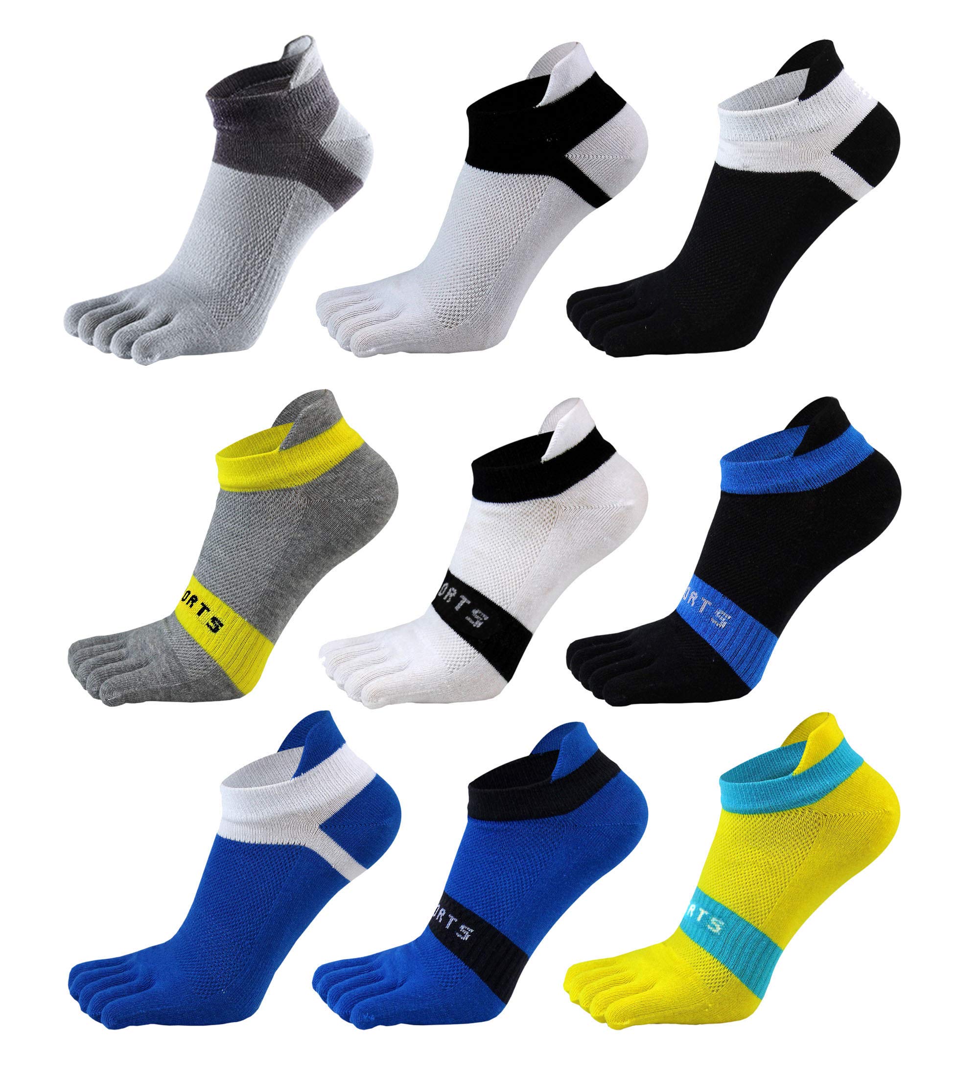 Men Toe Socks No Show Cotton Low Cut Athletic Running 5 Finger Wicking 9 Pack