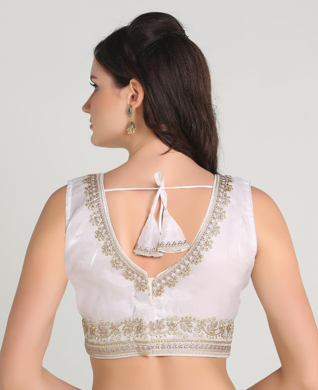 Pujia Mills Womens Sequin Embroidered V Neck Sleeveless Readymade Saree Blouse Indian Ethnic Designer Stitched Readymade Saree