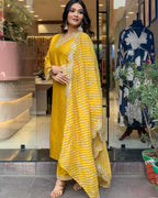 ANNI DESIGNER Women s Straight Printed Rayon Blend Kurta with Trousers and Dupatta