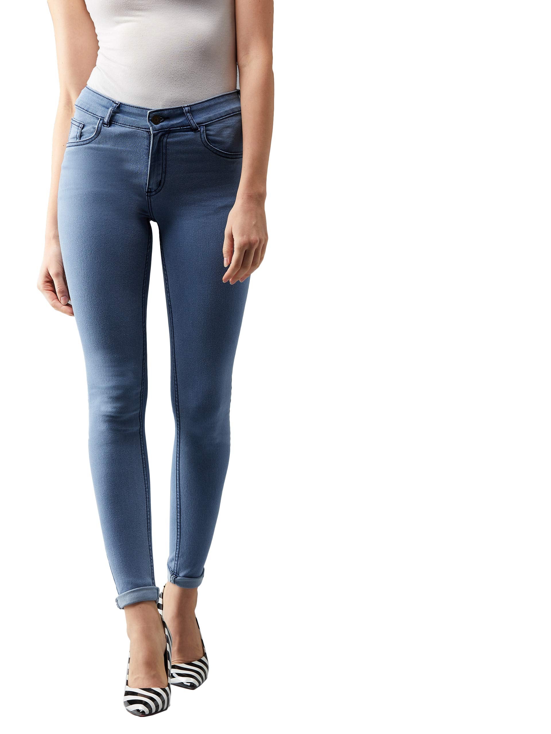 Dolce Crudo WomenS Light Blue Skinny Mid Rise Regular Length Clean Look Denim Stretchable Jeans(Doss18Den02-42-158-30,Light Blue