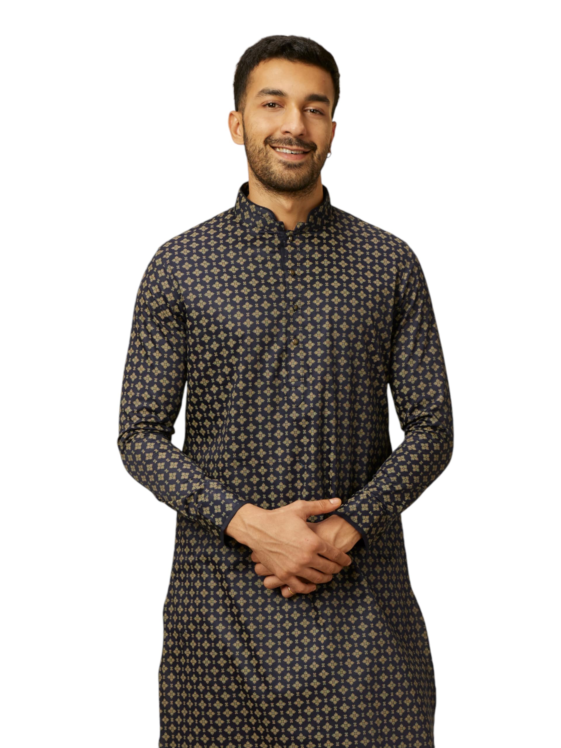 Manyavar Mens Midnight Sapphire Blue Printed Kurta (XXL)