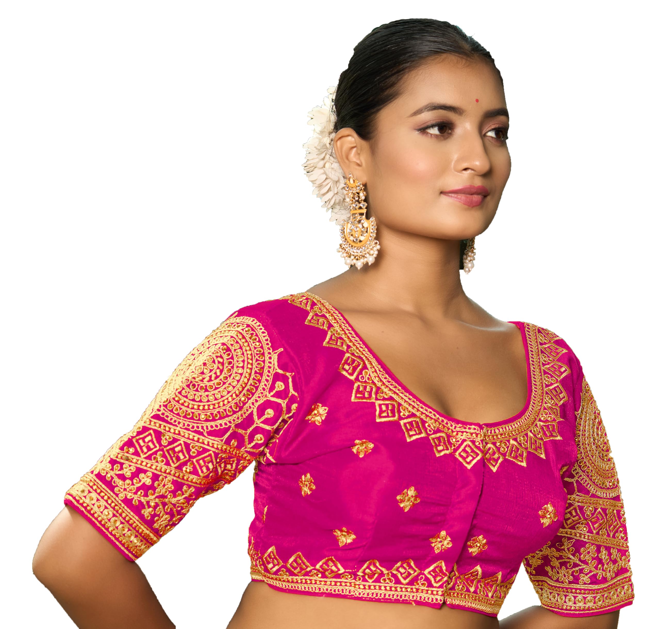 Pujia Mills WomenS Indian Ethnic Wear Designer Golden Codding With Matching Embroidered Work Round Neck Half Sleeve Readymade P